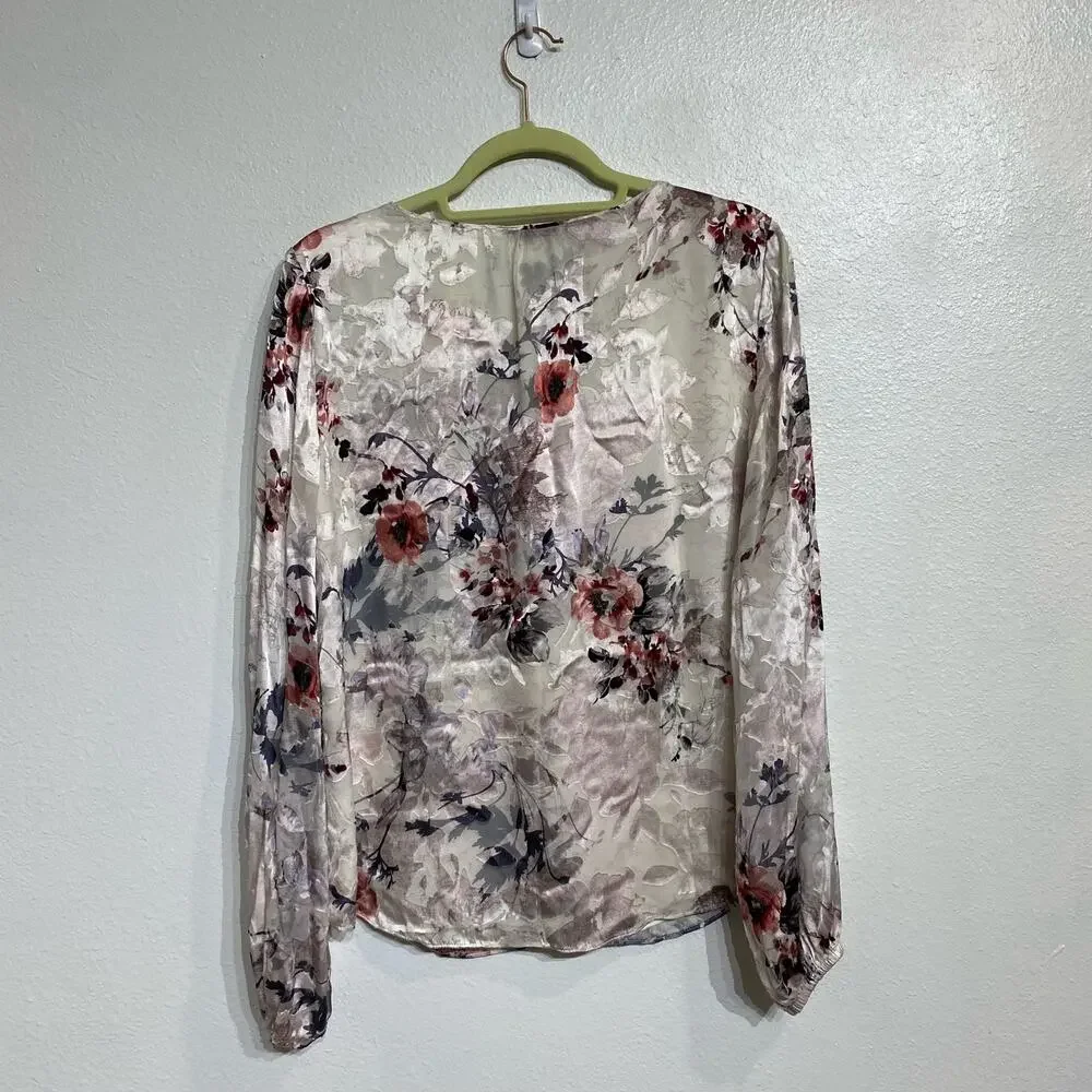 White House Black Market Floral Blouse Sz 10 - Picture 9 of 12